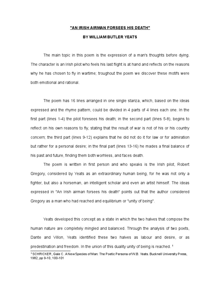 an irish airman foresees his death summary An irish airman foresees his death essay